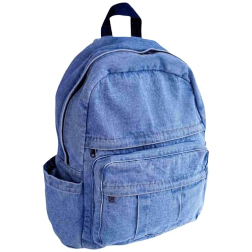 Light Wash Denim Jean Backpack for Women & Men Retro Aesthetic Rucksack Basic Backpack for High School/College Students Travel Laptop Bag - color: Light Denim