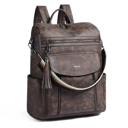 Shrrie Laptop Backpack for Women 15.6 inch,Travel Leather Backpack Purse Nurse Teacher Carry on Backpack Computer Bag,Professional Water-Resistant College Business Work Casual Daypack,Nubuck Coffee - color: Nubuck Coffee