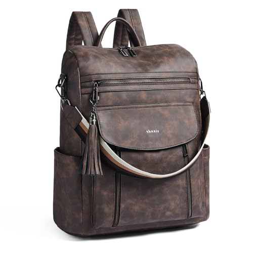 Shrrie Laptop Backpack for Women 15.6 inch,Travel Leather Backpack Purse Nurse Teacher Carry on Backpack Computer Bag,Professional Water-Resistant College Business Work Casual Daypack,Nubuck Coffee - color: Nubuck Coffee