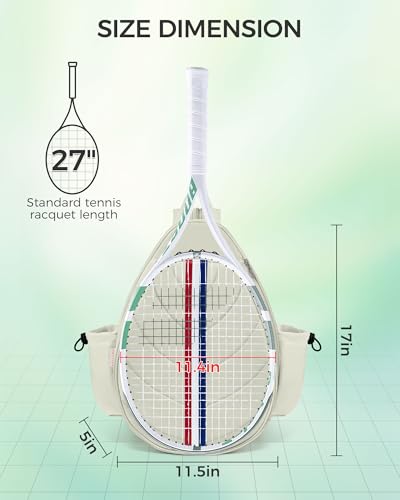 Tennis Bag, Water Resistant Tennis Backpack for Women Men, Quilted Crossbody Sling Design for Tennis, Pickleball, Badminton Rackets - color: Beige