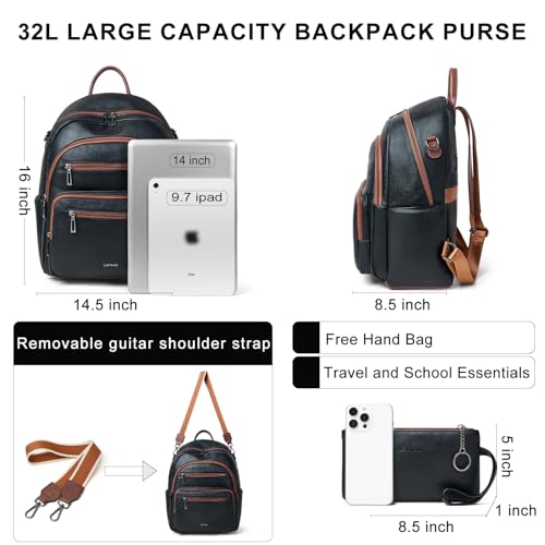 LATMAP Backpack Purse for Women Laptop Backpack, Leather Travel Back Pack Shoulder Bag Teacher College Daypack Work Handbag fits 14" Laptop, Black with Brown - color: Style1-black&brown