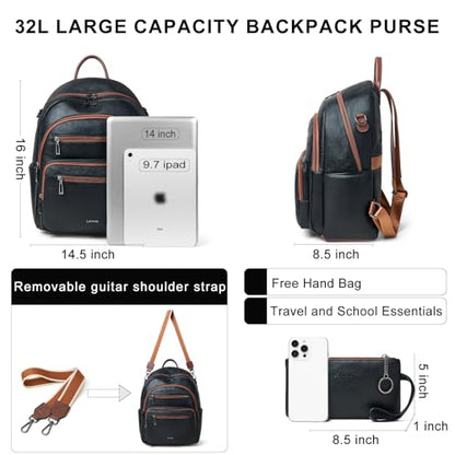 LATMAP Backpack Purse for Women Laptop Backpack, Leather Travel Back Pack Shoulder Bag Teacher College Daypack Work Handbag fits 14" Laptop, Black with Brown - color: Style1-black&brown
