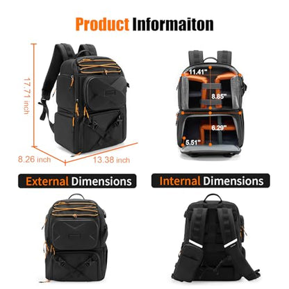 Cwatcun Camera Backpack Professional DSLR/SLR/Mirrorless, Waterproof Hardshell Case Large Camera Bag Outdoor Hiking Travel Multifunction Photography Backpack with Tripod Holder&Laptop Compartment 2.0