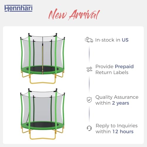5 FT Kids Trampoline with Safety Enclosure Net, Indoor Outdoor Toddler Trampoline with U-Shaped Legs & Foam Poles, Mini Trampoline for Kids - color: Green