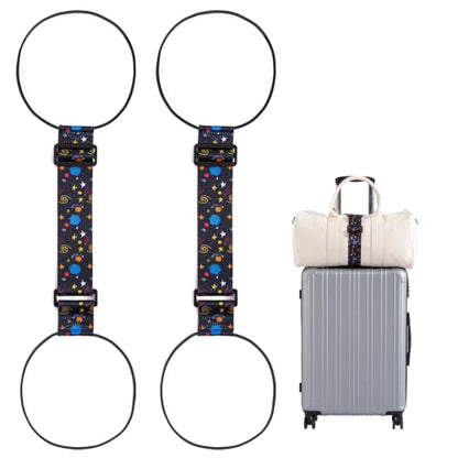 2 Pack Luggage Connector Straps for Suitcases 25 Colors, Adjustable Elastic Travel Bag Strap with Dual Stability Design, Add-a-Bag Hands-Free Luggage Belt, Fits Most Carry-On & Checked Luggage - color: Cosmology
