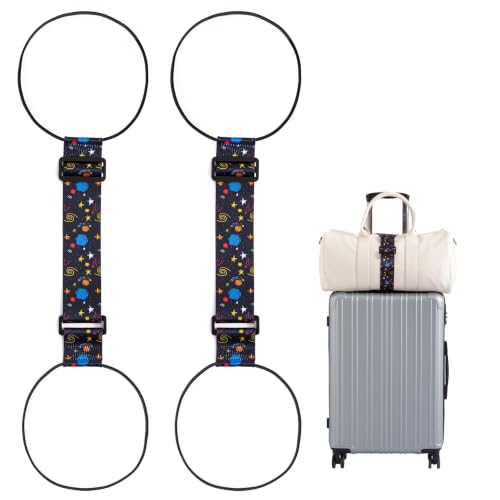 2 Pack Luggage Connector Straps for Suitcases 25 Colors, Adjustable Elastic Travel Bag Strap with Dual Stability Design, Add-a-Bag Hands-Free Luggage Belt, Fits Most Carry-On & Checked Luggage - color: Cosmology