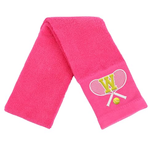 OXYEFEI Tennis Towel,Tennis Gift for Men, Women,Lovers,13”x 43” Cotton Embroidered Tennis Towels (Pink, Initial-W) - color: Pink, size: Initial-W