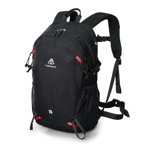 Haimont 15L Lightweight Hiking Daypack, Black | 1.19 lb Carry, Hydration Sleeve, Trekking Pole Loops, Breathable Back Panel, Whistle - color: Black