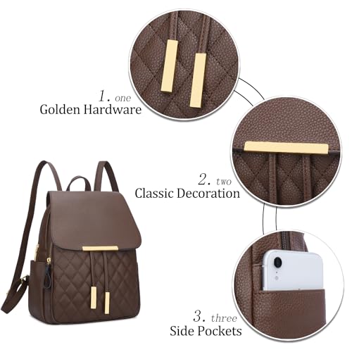 KKXIU Quilted Trendy Leather Backpack Purse for Women and Ladies Shoulder Travel Daypacks Bags (Coffee) - color: Coffee, style: Backpack