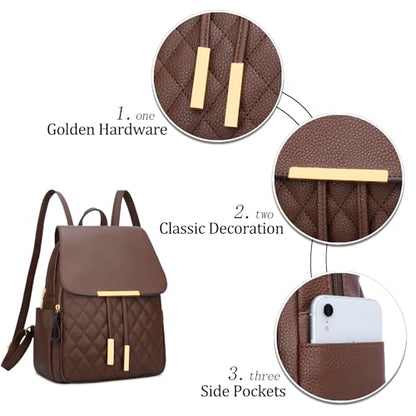KKXIU Quilted Trendy Leather Backpack Purse for Women and Ladies Shoulder Travel Daypacks Bags (Coffee) - color: Coffee, style: Backpack