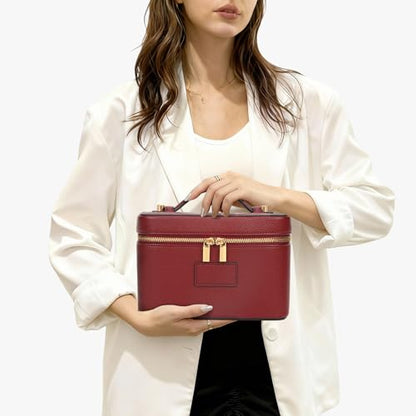 Makeup Bag Vanity Case with Removable Divider Travel Toiletry Bag Portable Cosmetic Bag Makeup Organizer Case (Claret) - color: Claret