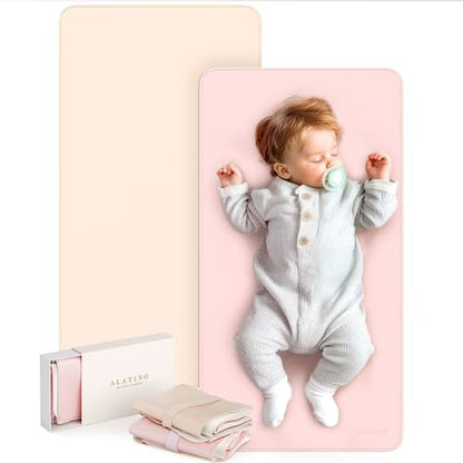 2 Pack Vegan Leather Baby Changing Mat, Large 30" x 17" Waterproof Foldable Diaper Mat, Wipe-Clean Portable Changing Pad for Travel, Home & Diaper Bag, Baby Essentials for New Moms(Beige&Light Pink) - color: Beige&Light Pink