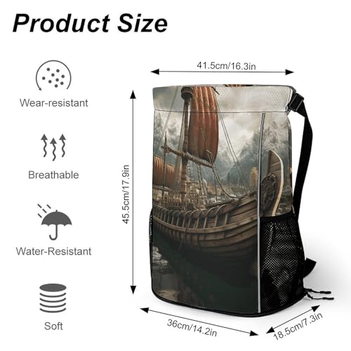 Drawstring Gym Backpack with Shoe Compartment And Wet Pocket, 28L Lightweight Waterproof Old Boat Sports Backpack for Workout Swim Beach Travel String Bag for Men Women