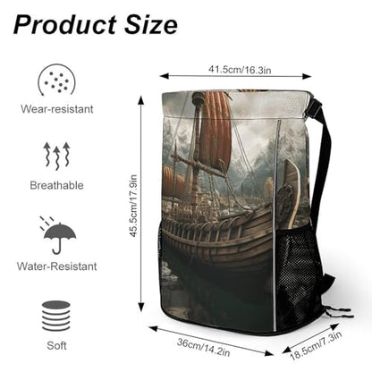 Drawstring Gym Backpack with Shoe Compartment And Wet Pocket, 28L Lightweight Waterproof Old Boat Sports Backpack for Workout Swim Beach Travel String Bag for Men Women