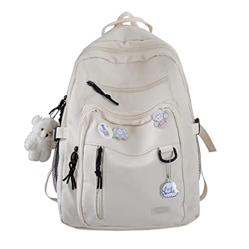 GAXOS Cute Aesthetic Backpack for School Girls Middle Student Bookbag - color: White