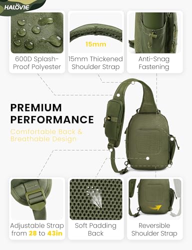 HALOVIE Anti-theft Tactical Sling Bag RFID ArmyGreen Military Shoulder Bag with Phone Pack EDC Molle Crossbody Bag for men - color: Armygreen