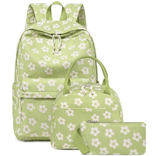 Bluboon School Backpack Set Girls Womens Laptop Bookbag Casual Daypack Fits 15 inch Laptop with Lunch Tote Bag and Pencil Bag - color: Beige Small Flower 95