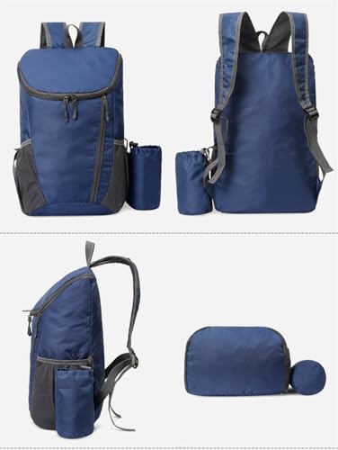 Portable Foldable Backpack Folding Mountaineering Bag, Ultralight Outdoor Cycling Rucksack, Travel Hiking Knapsack (Dark Blue) - color: Dark Blue