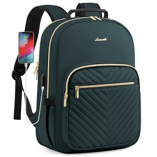 LOVEVOOK Laptop Backpack Purse for Women, Work Business Travel Computer Bags, College Nurse Backpack for Womens, Quilted Casual Daypack with USB Port, Fit 15.6 Inch Laptop, Deepgreen - color: Deepgreen, size: 15.6-Inch