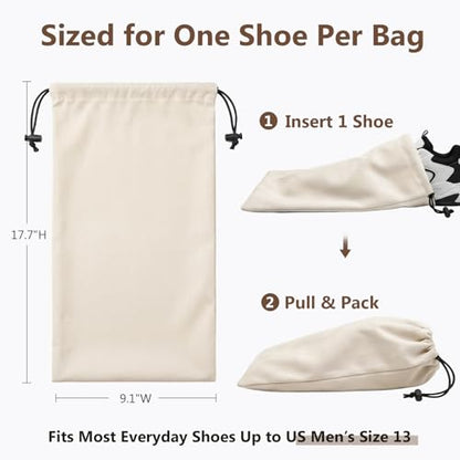 Merkfo 8-Pack Shoe Bags for Travel, One Shoe Per Bag, Fits Size 13 | Soft Drawstring Fabric Bags | 17.7 x 9.1 in | For Suitcase Packing, Gym Bags, and Closet Storage