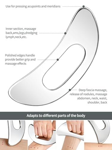 2-in-1 Stainless Steel Gua Sha Massage Tool Set, Muscle Scraper & IASTM Tools for Soft Tissue Mobilization, Myofascial Release, Body Skin Massage, Physical Therapy Sore Muscle Relief with Travel Pouch