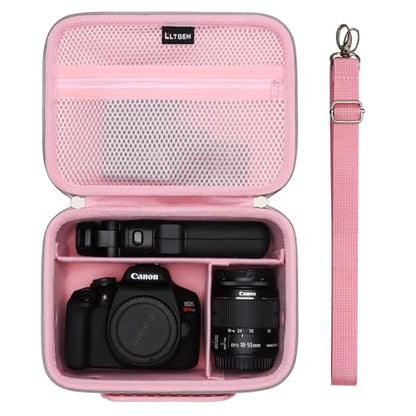 Camera Case Bag Compatible with Canon EOS Rebel T7/R50/R6 Mark II/R100/R50 V/T6/R8/R10/R5 Mark II/RP/R7/5D Mark IV/SL3/R5/T100 DSLR SLR Camera, Len and Tripod with 4 Dividers and Shoulder Strap, Pink - color: Pink, size: Small