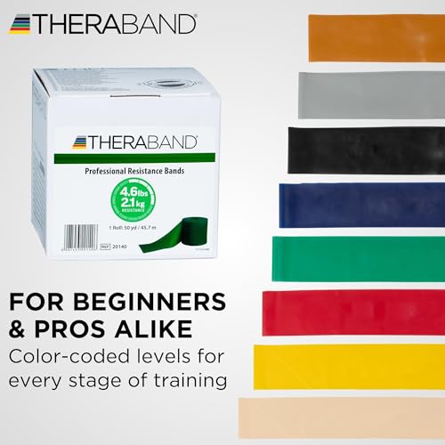 THERABAND Resistance Band, Green, Heavy, 50-Yard Roll, Latex, Elastic Band for Exercise, Physical Therapy, Yoga, Pilates, Stretching, Home Workouts, Cut-to-Length, Color-Coded Levels - color: Green | Heavy