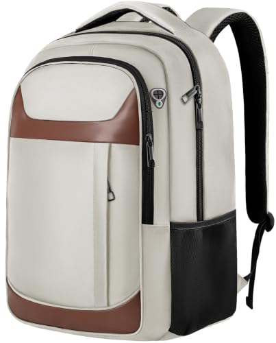 Travel Laptop Backpack 17 Inch, Professional Travel Backpack for Men Women with LifetimeWarranty, Airline Approved Big Large Business Work College Computer Backpack, White Brown - color: White Brown, size: 17.3 Inch(40L)