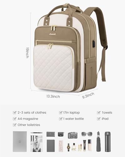 LOVEVOOK Laptop Backpack for Women with Laptop Compartment,Fits 17" Laptop - color: D-khaki-beige, size: 17-Inch(separate laptop compartment)