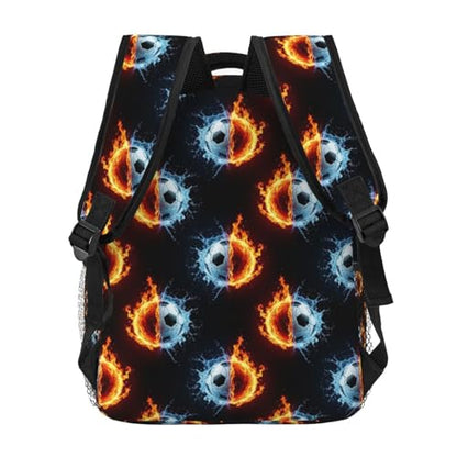 Casual Sports Backpack Ice Water Fire Flame Soccer Ball, Lightweight Gym Daypack with Water Bottle Holder for Men Women and Beach - color: Pattern (264)