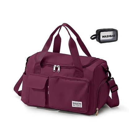 Small Gym Bag for Women, Travel Duffle Bag Carry On Weekender Bag with Shoe Compartment - color: 10#Purplish red, style: Gym Bag&toiletry Bag