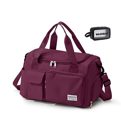 Small Gym Bag for Women, Travel Duffle Bag Carry On Weekender Bag with Shoe Compartment - color: 10#Purplish red, style: Gym Bag&toiletry Bag