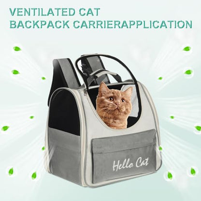 Cat Backpack Carrier, Large Space & Breathable, Ventilated Mesh Design Pet Backpack for Cats or Small Dogs, Intended for Hiking/Camping/Traveling (Gray, 14.6"x9.8"x13.4") - color: Gray