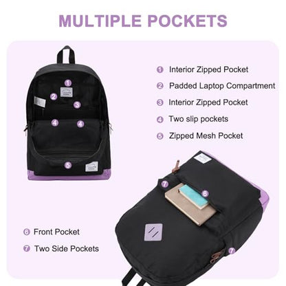 Backpack for Men Women,VASCHY Classic Water-resistant Lightweight Travel School Backpack Casual Daypack - color: Black Purple