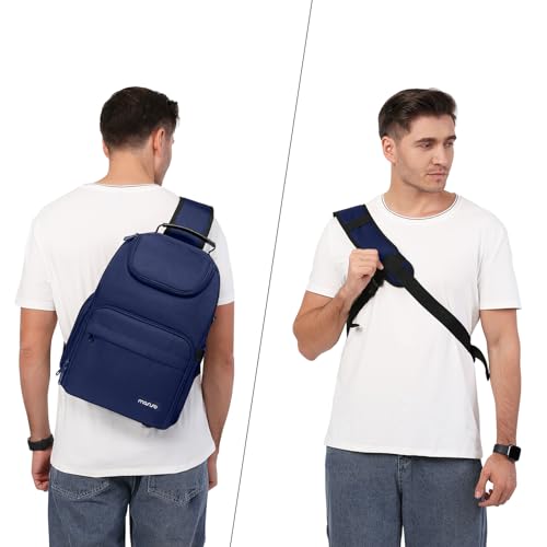 MOSISO Camera Sling Bag, DSLR/SLR/Mirrorless Camera Case Crossbody Photography Backpack with Tripod Holder&Removable Modular Inserts&PU Handle Compatible with Canon/Nikon/Sony, Navy Blue - color: Navy Blue