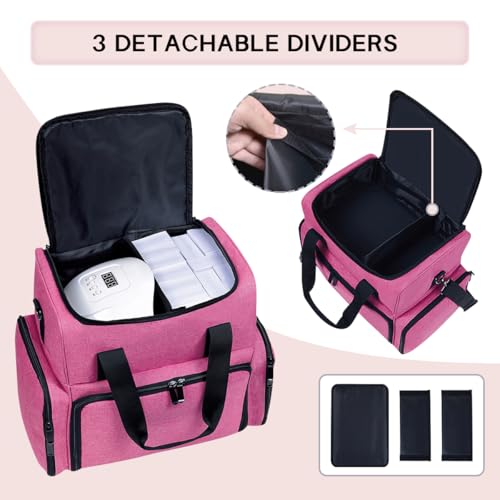 Large Cosmetic Bag with 4 Removable Case and 2 Removable Dividers Double Layer Travel Storage Organizer, Makeup Brushes Storage Section Rose Red - color: Rose Red 22