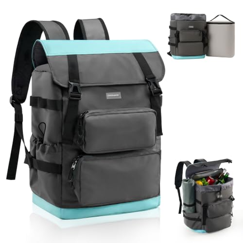 Odoland 2-in-1 Cooler Backpack with Removable Insulated Bag, 26L Leak-Proof Dry Wet Separation Backpack with 9L Cooler (20 Cans) for Beach Picnic Camping Day Trip, Lunch Diaper Bag for Men Women - color: Blue