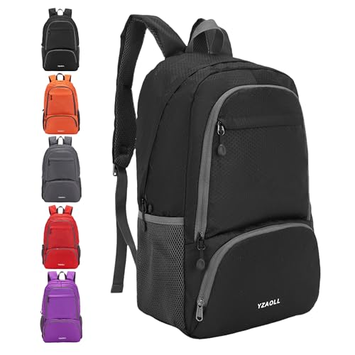 YZAOLL 30L Hiking Backpack Lightweight Day Packs, Packable Backpack for Women Men Travel Camping Vacation,Black - color: E-black