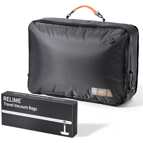Relime Apex Series Vacuum Bags for Travel Luggage, 180° Open, Reusable Compression Bags for travel Pack, Vacuum Seal Packing Cube for Cloth (1Large No Pump) - color: 1 Gray No Pump, size: Large for Checked Luggage