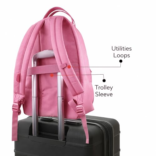 Xach Casual and Affordable Everyday Backpack for Women - Lightweight 20 liters capacity with 17” Laptop Sleeve, Unique Note Pad Design, Luggage Sleeve (Pink) - color: Pink
