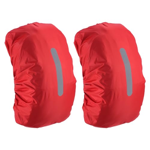 M METERXITY 2 Pack Backpack Rain Cover - Waterproof Lightweight Cover with Vertical Reflective Strap, Apply to Cycling/Hiking/Mountain Climbing (15-25L, XS, Red)