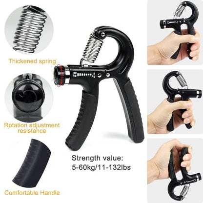 Adjustable Grip Trainer Set Hand Trainer Grip Ring Finger Trainer Combination Fitness Equipment - color: Black