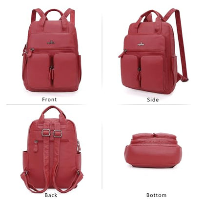 Angel Kiss Backpack Purse for Women Soft Washed Leather Multi Pocket Casual Travel Backpacks… - color: Red