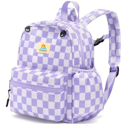 STEAMEDBUN Toddler Backpack Boys Girls 2-4, Preschool Daycare Backpack -12inch - color: Light Purple Checkerboard, size: Mini-12"H(not fit folder)