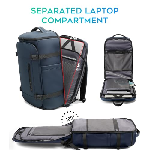 BANGE Travel Backpack with Shoe Compartment, 40L Large Capacity Back Pack, Men's Weekender Daypack Fits 17.3 Inch Laptop, Carry On Travel Backpack with Water Bottle Holder for Men and Women - color: Blue