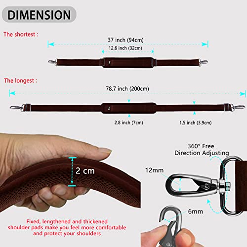 ZINZ 79 inch Shoulder Strap, Extra-thick Fixed Cushion Pad and Dual Clasps Universal Replacement Strap with Metal Swivel Hooks for Laptop Bags, Luggage Bags, Camera, Crossbody (200cm,Brown) - color: Brown