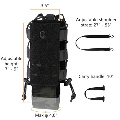 Tactical MOLLE Pouch Water Bottle Holder with Shoulder Strap Modular Bag for Outdoor Hiking Camping Hunting Fishing Airsoft - color: Black Camo