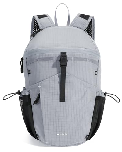 ECOHUB 15L Ultra-Lightweight Packable Backpack, Casual Daypack for Daily Use, Small Hiking & Travel, Foldable Backpack, Water-Resistant Nylon, Reflective Design - color: Grey
