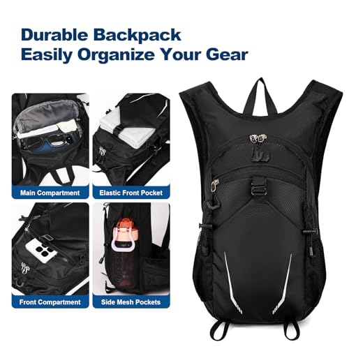 10L Small Hiking Backpack for Men Women Travel Daypack with Chest Strap lightweight backpacks mini backpack for Camping Cycling Travel Outdoor - color: Black