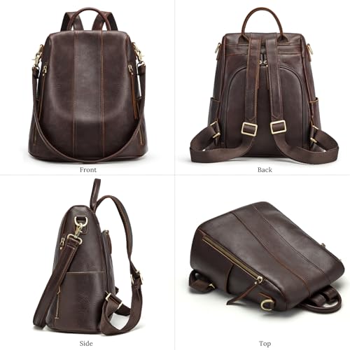 S-ZONE Leather Backpack Purses for Women Antitheft Rucksack Shoulder Bag Medium - color: 4-deep Brown